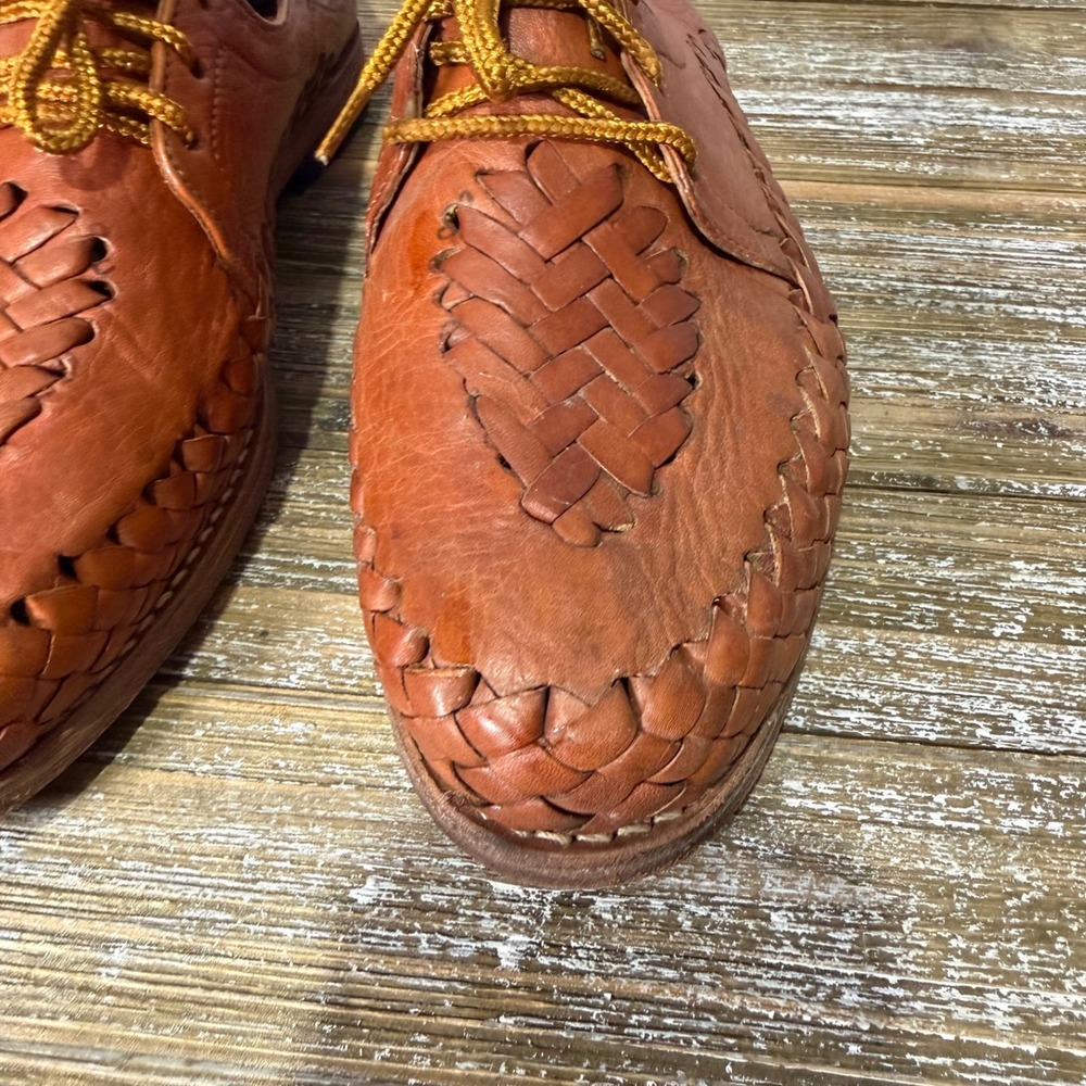 Vintage Rios Crafts Brown Leather Woven Huarache Lace Up Oxfords Shoe Mexico 9 - Picture 4 of 10